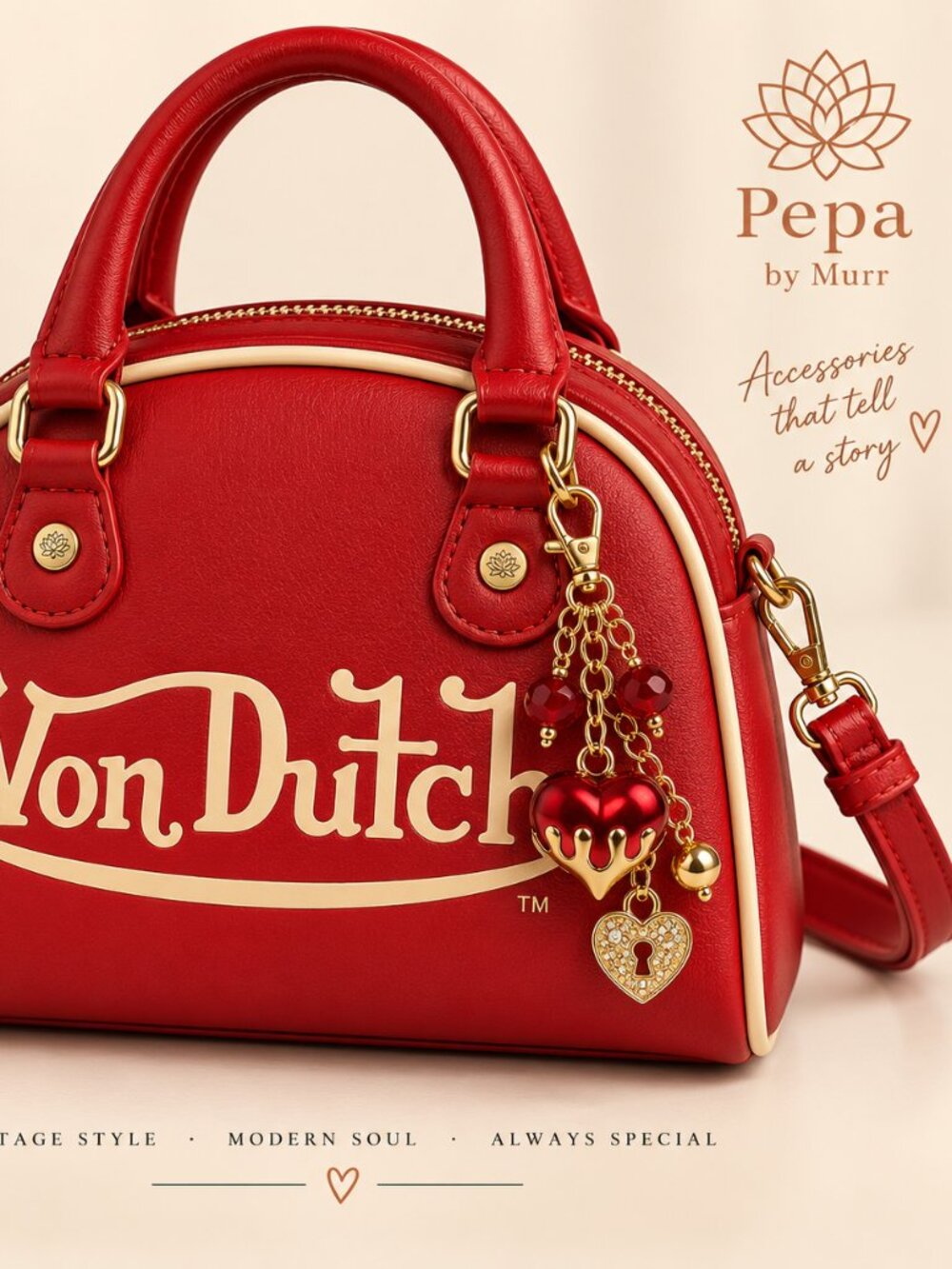 Von Dutch Red & Gold Bowling Bag with Custom Bag Charm